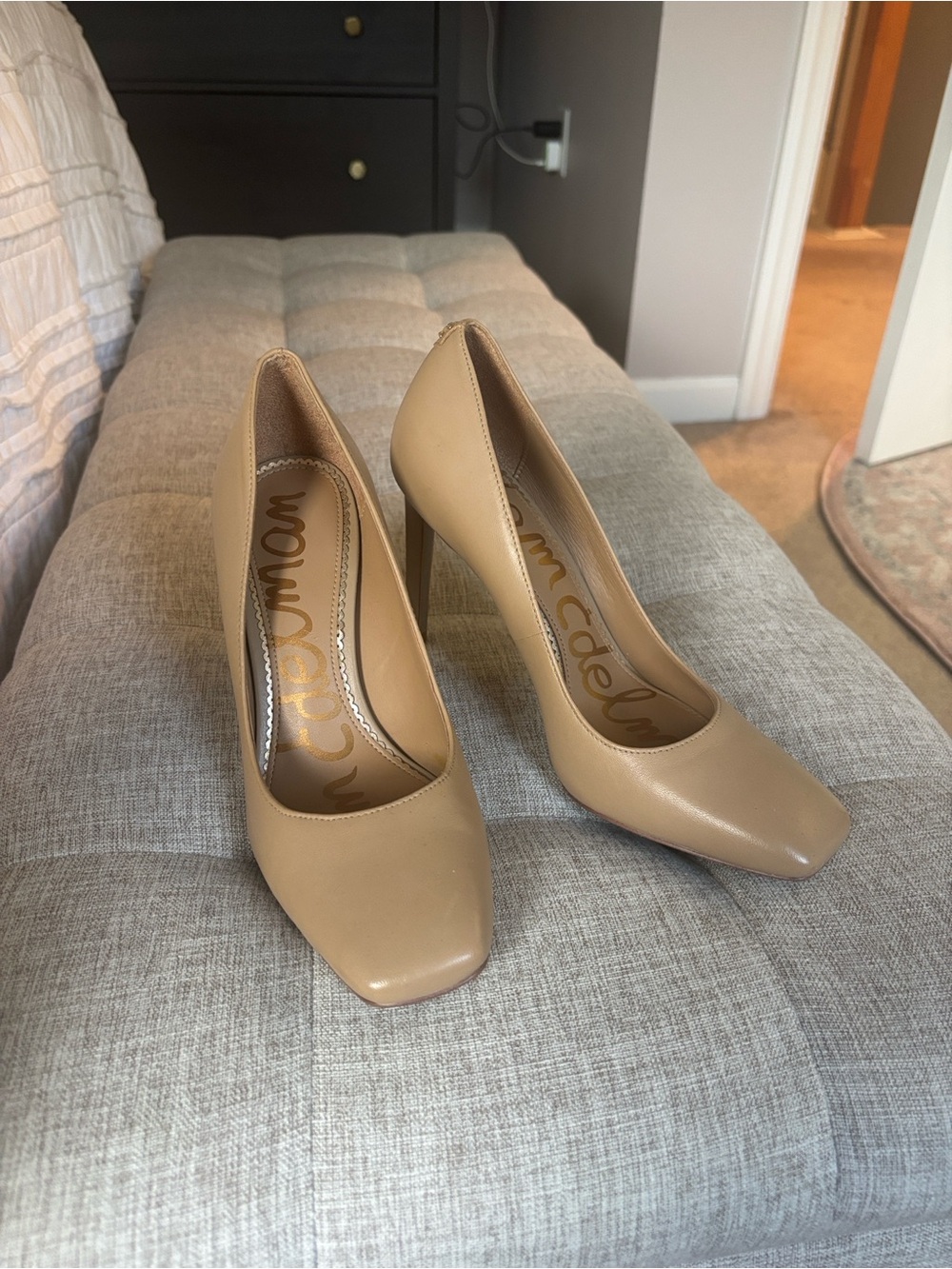 Sam Edelman Nude Square-Toe Pump Heels